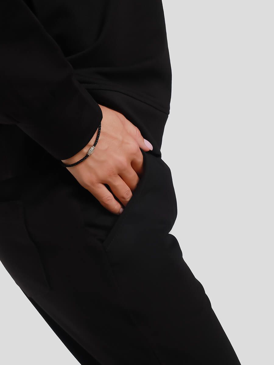 SPH2206-01 Костюм спортивный (джемпер с капюшоном+брюки) женский черный+95% хлопок, 5% эластан