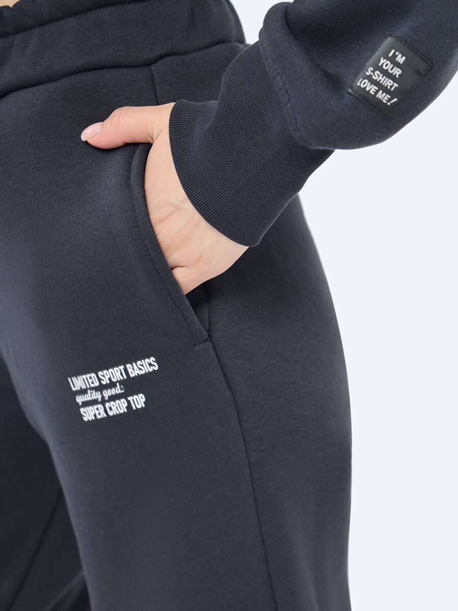 EF8516-25 Комплект (джемпер с капюшоном+брюки) женский графитовый+70% хлопок, 30% полиэстер