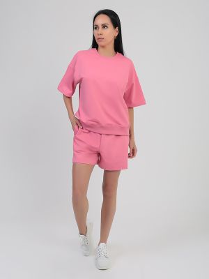 SP0422-14 Костюм спортивный (футболка и шорты) женский розовый+95% хлопок, 5% эластан