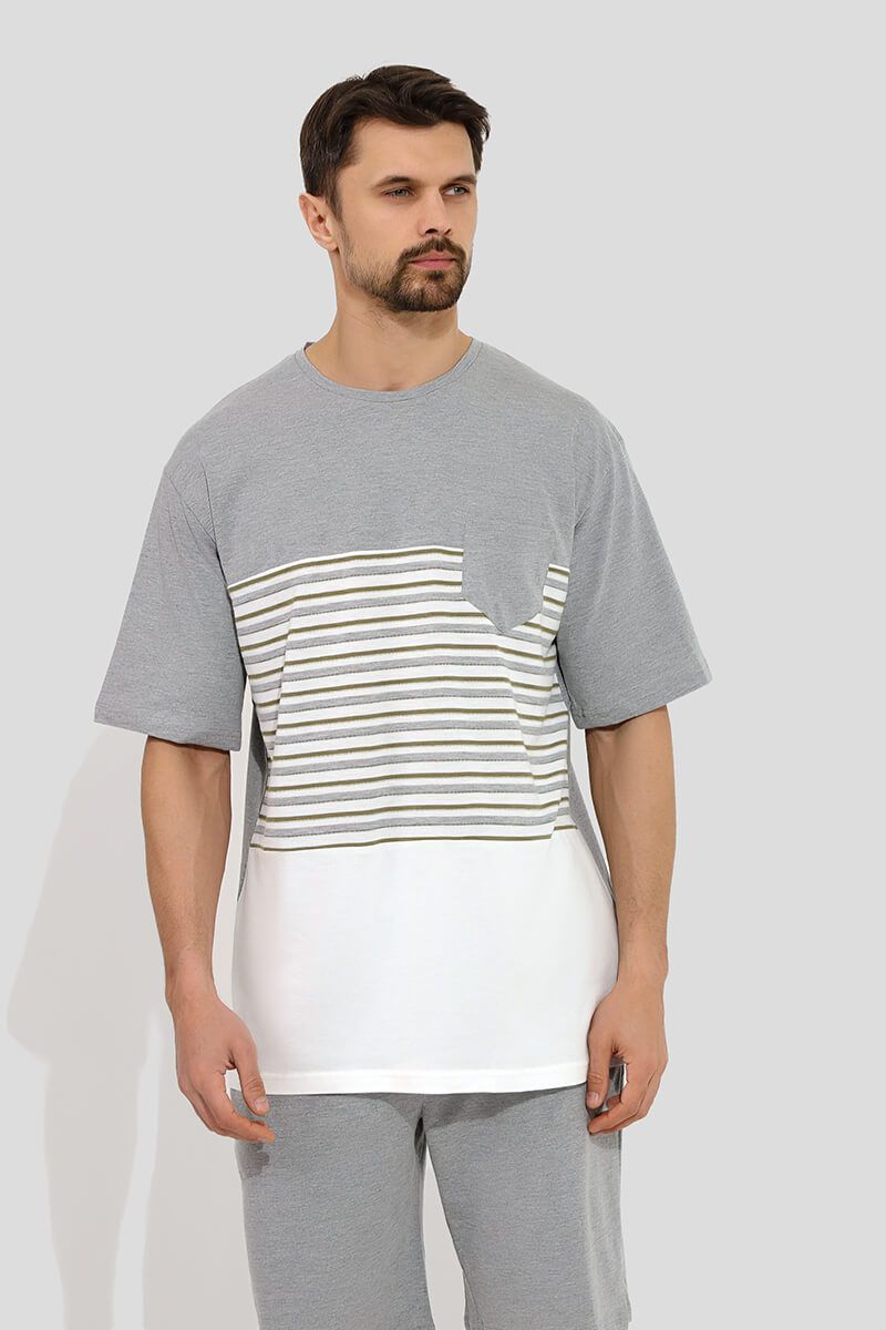 TRM511-07 Пижама (футболка+шорты) мужская серый+50% хлопок, 50% полиэстер