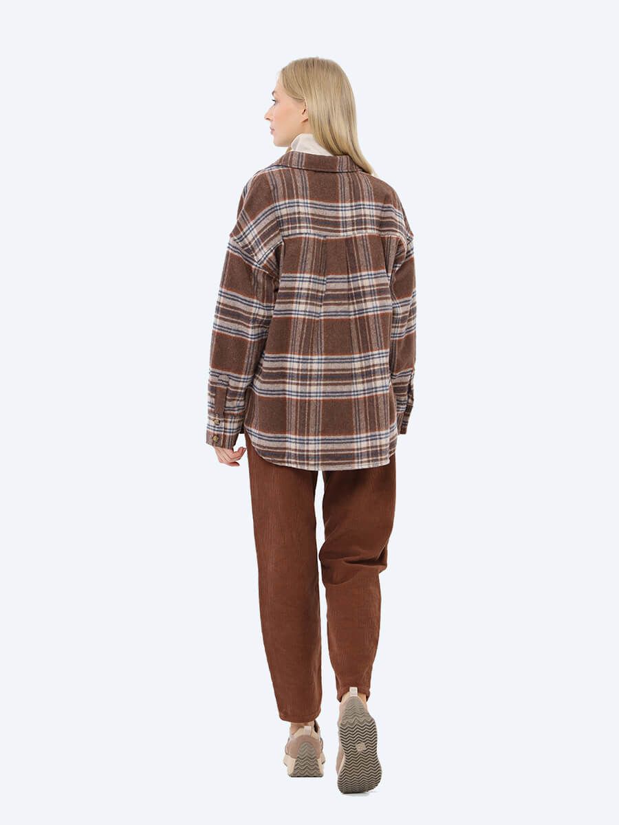 EF801-04 Рубашка женский коричневый+65% полиэстер, 35% шерсть