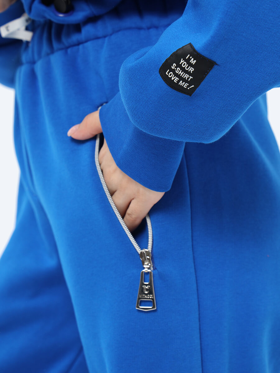 EF8501-05 Комплект (джемпер с капюшоном+брюки) женский синий+70% хлопок, 30% полиэстер