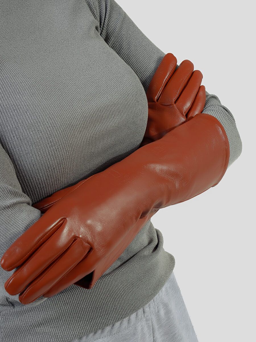 GL22017-13 Перчатки женский рыжий+натуральная кожа