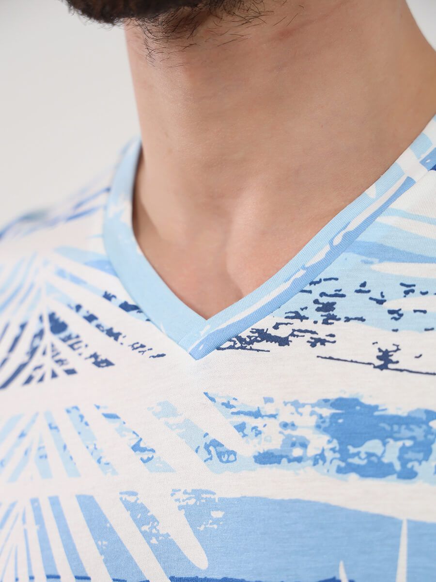 TRM523-10 Пижама (футболка+брюки) мужская голубой+50% хлопок, 50% модал