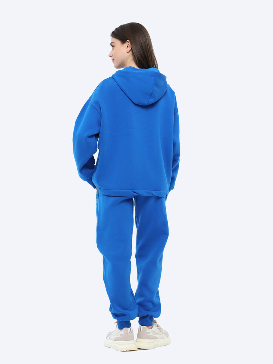EF8501-05 Комплект (джемпер с капюшоном+брюки) женский синий+70% хлопок, 30% полиэстер