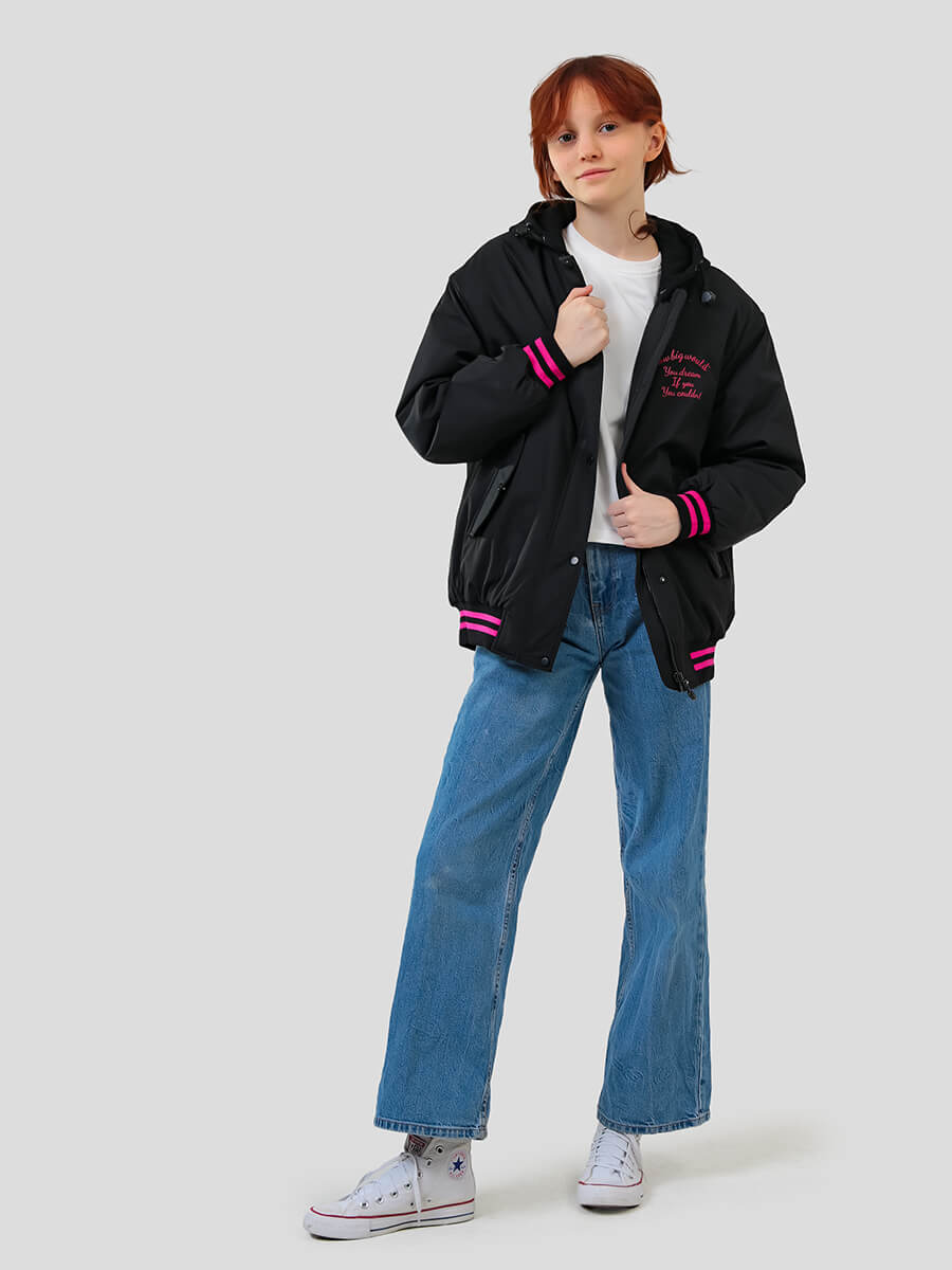 JAC643-01 Куртка для девочек черный+100% полиэстер