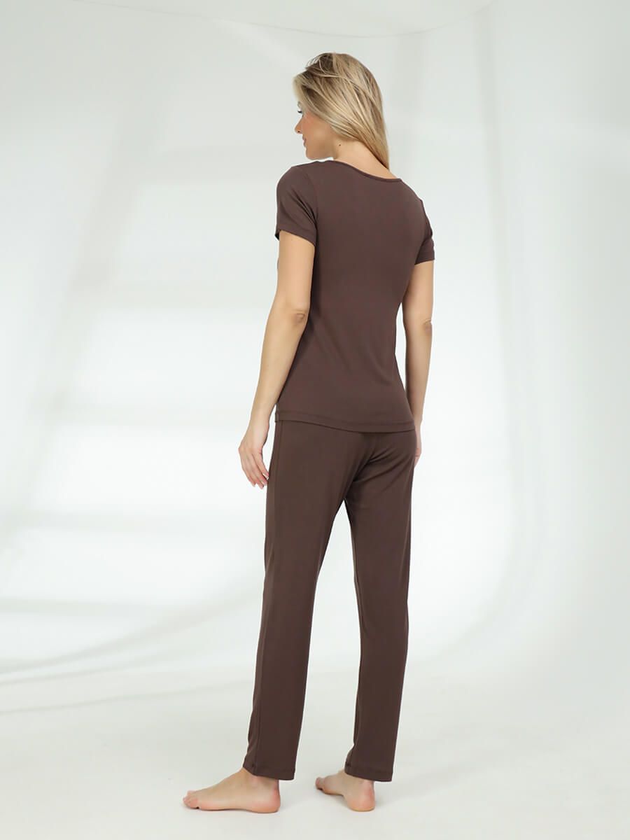 TR2346-04 Пижама (футболка+брюки) женская коричневый+94% вискоза, 6% эластан