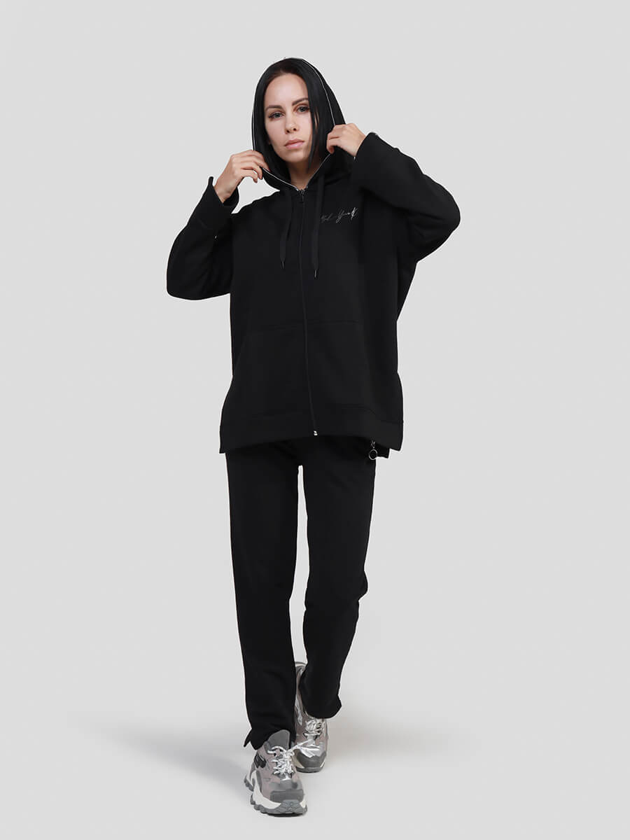 SP7916-01 Куртка спортивная женский черный+80% хлопок, 20% полиэстер
