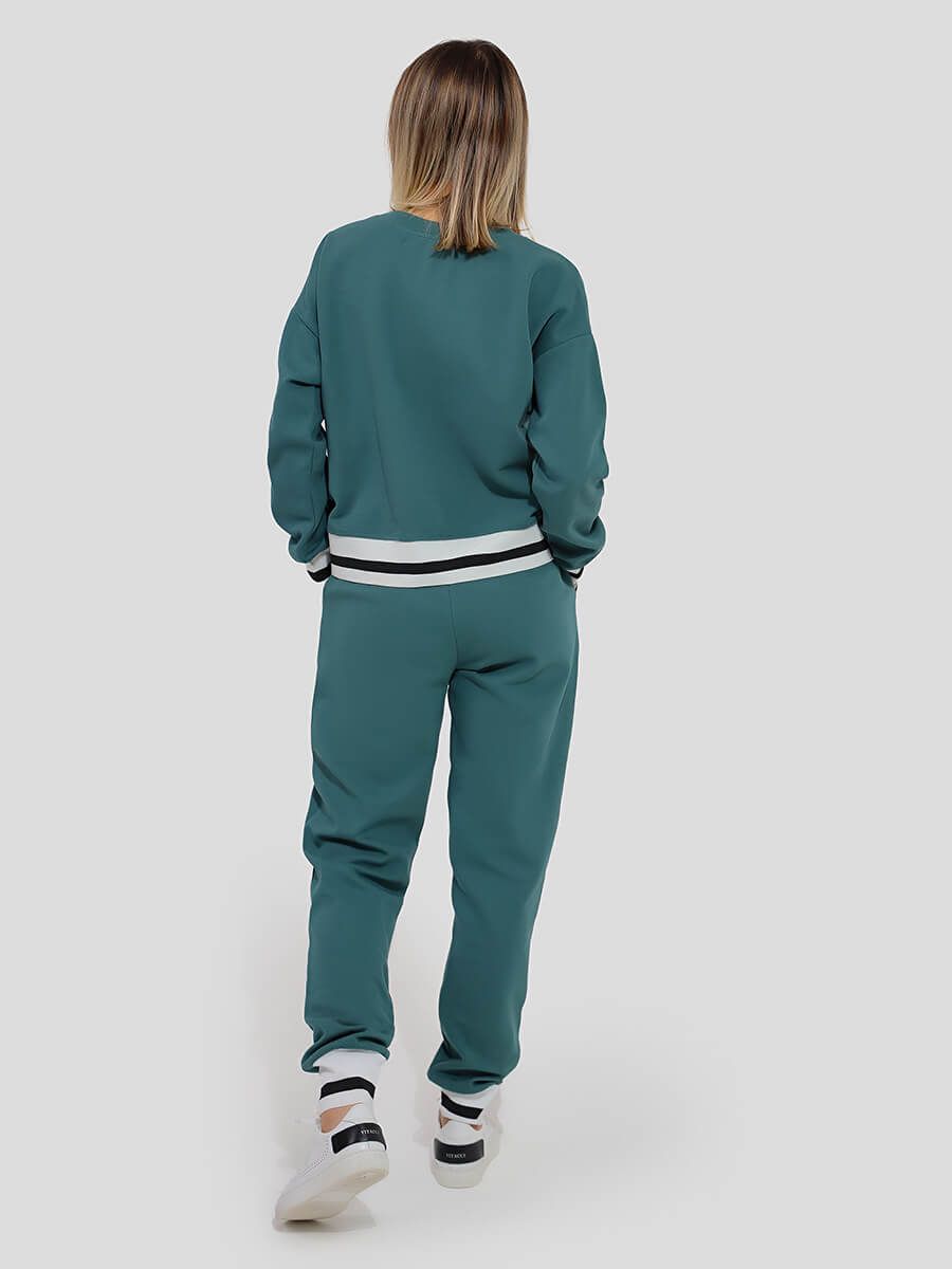 SP142-26 Костюм спортивный (пуловер+брюки) женский бирюзовый+95% хлопок, 5% эластан