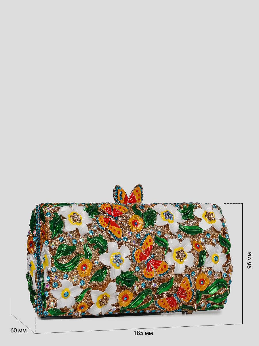 C0934-06 Клатч женский зеленый+текстиль/стразы