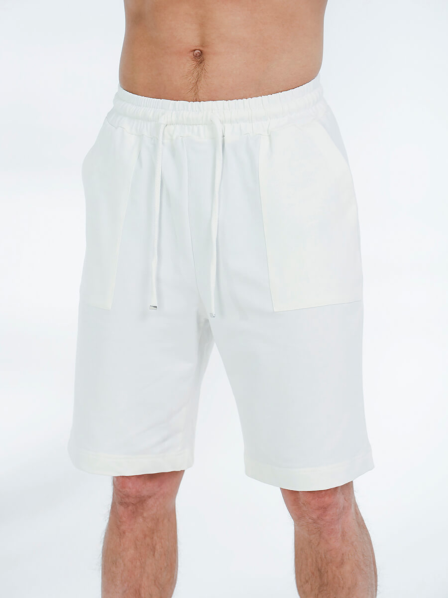 SPL4160-02 Костюм спортивный (футболка+шорты) мужской белый+85% хлопок, 15% полиэстер