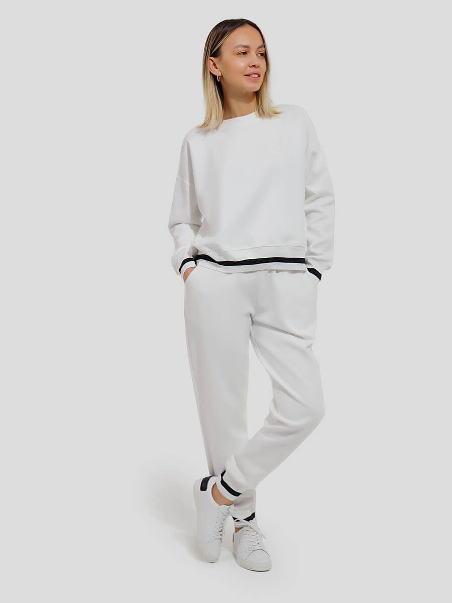 SP142-02 Костюм спортивный (пуловер+брюки) женский белый+95% хлопок, 5% эластан