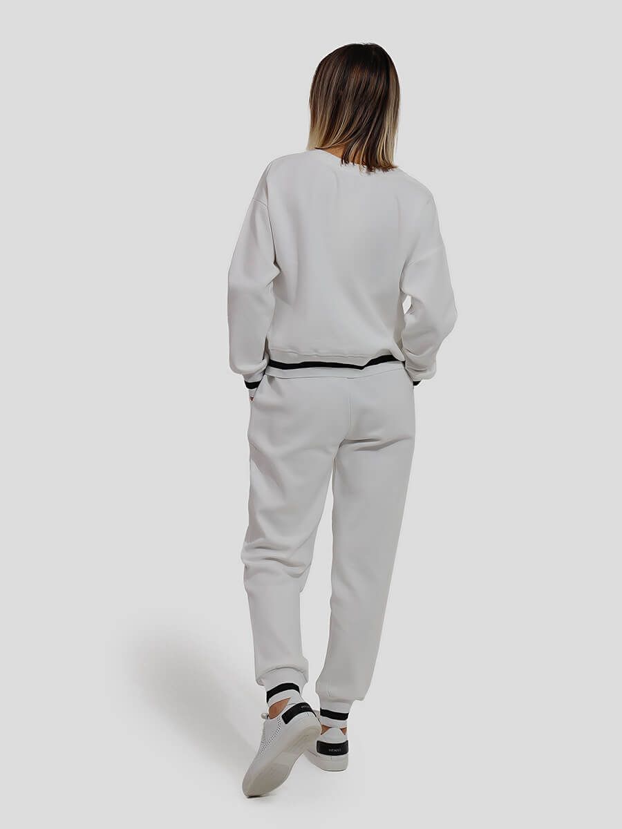 SP142-02 Костюм спортивный (пуловер+брюки) женский белый+95% хлопок, 5% эластан