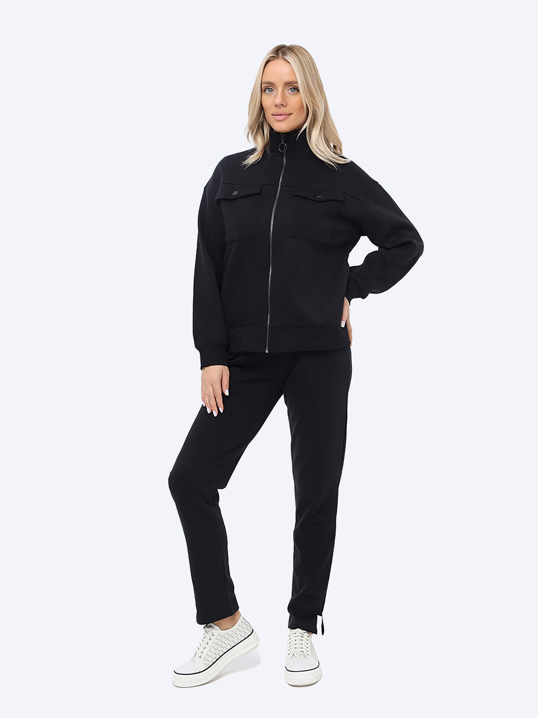 TE8060-01 Куртка спортивная женский черный+80% хлопок, 20% полиэстер