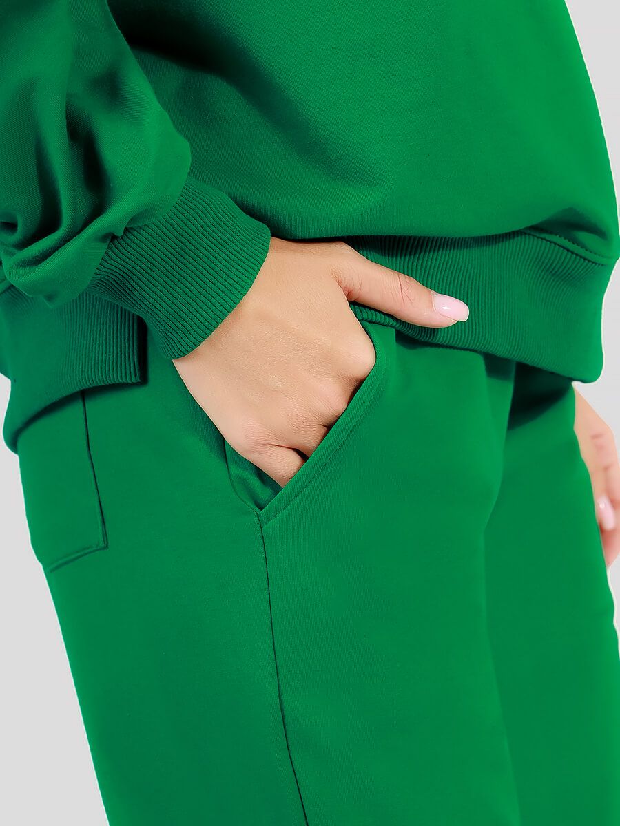 SP2206-06 Костюм спортивный (джемпер+брюки) женский зеленый+95% хлопок, 5% эластан