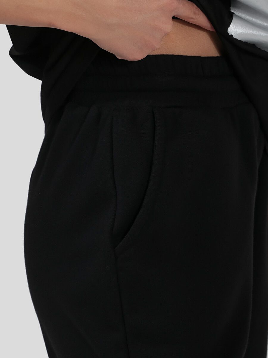 TEset06-01 Костюм спортивный (футболка+брюки) женский черный+100% хлопок/80% хлопок,20% полиэстер