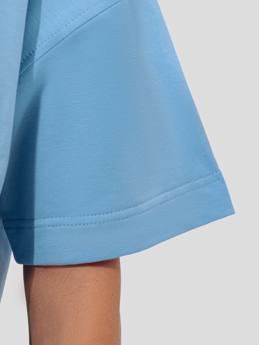 SP888-12 Костюм спортивный (футболка+шорты) женский голубой+95% хлопок, 5% эластан