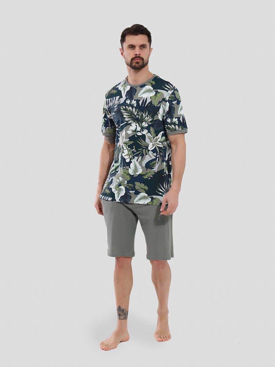 TRM526-06 Пижама (футболка+шорты) мужская зеленый+50% хлопок, 50% модал