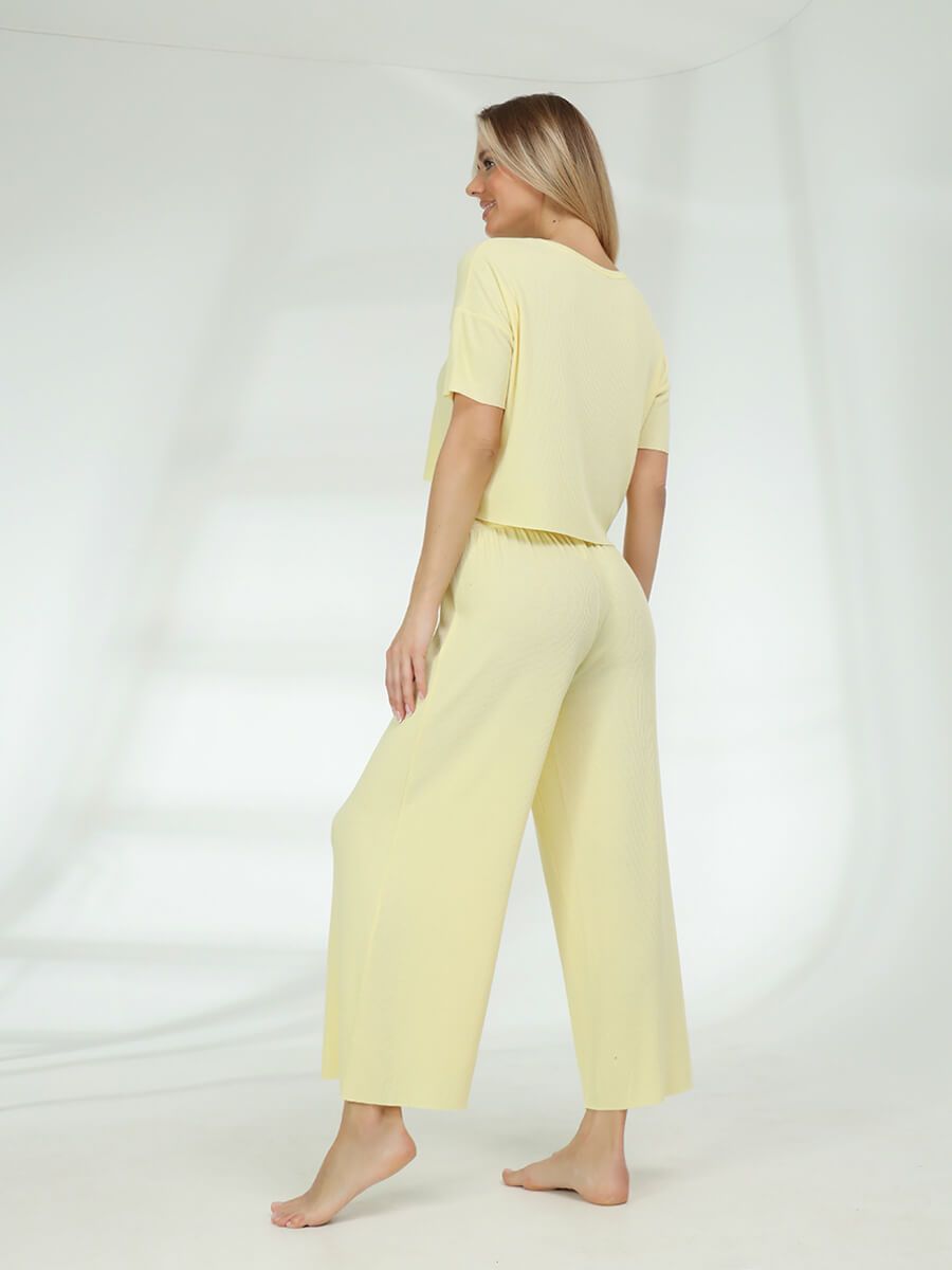 TR9457-27 Пижама (футболка+брюки) женская желтый+62% полиэстер, 33% вискоза, 5% эластан