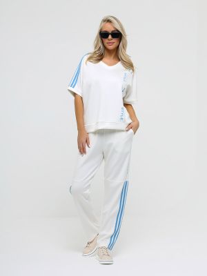 KA17678-02 Комплект (футболка+брюки) женский белый+50% полиэстер, 44% район (вискоза), 6% спандекс