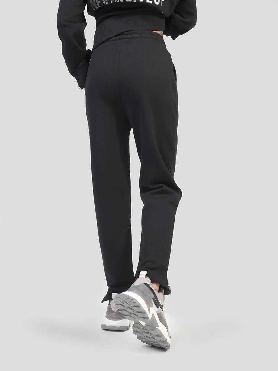 SP917915-01 Костюм спортивный (толстовка с капюшоном+брюки) женский черный+80% хлопок, 20% полиэстер