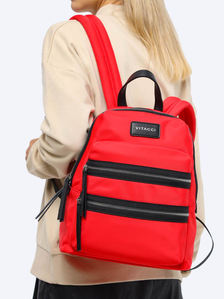 V3224-03 Рюкзак женский красный+текстиль