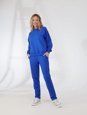 SP2206-05 Костюм спортивный (джемпер+брюки) женский синий+95% хлопок, 5% эластан