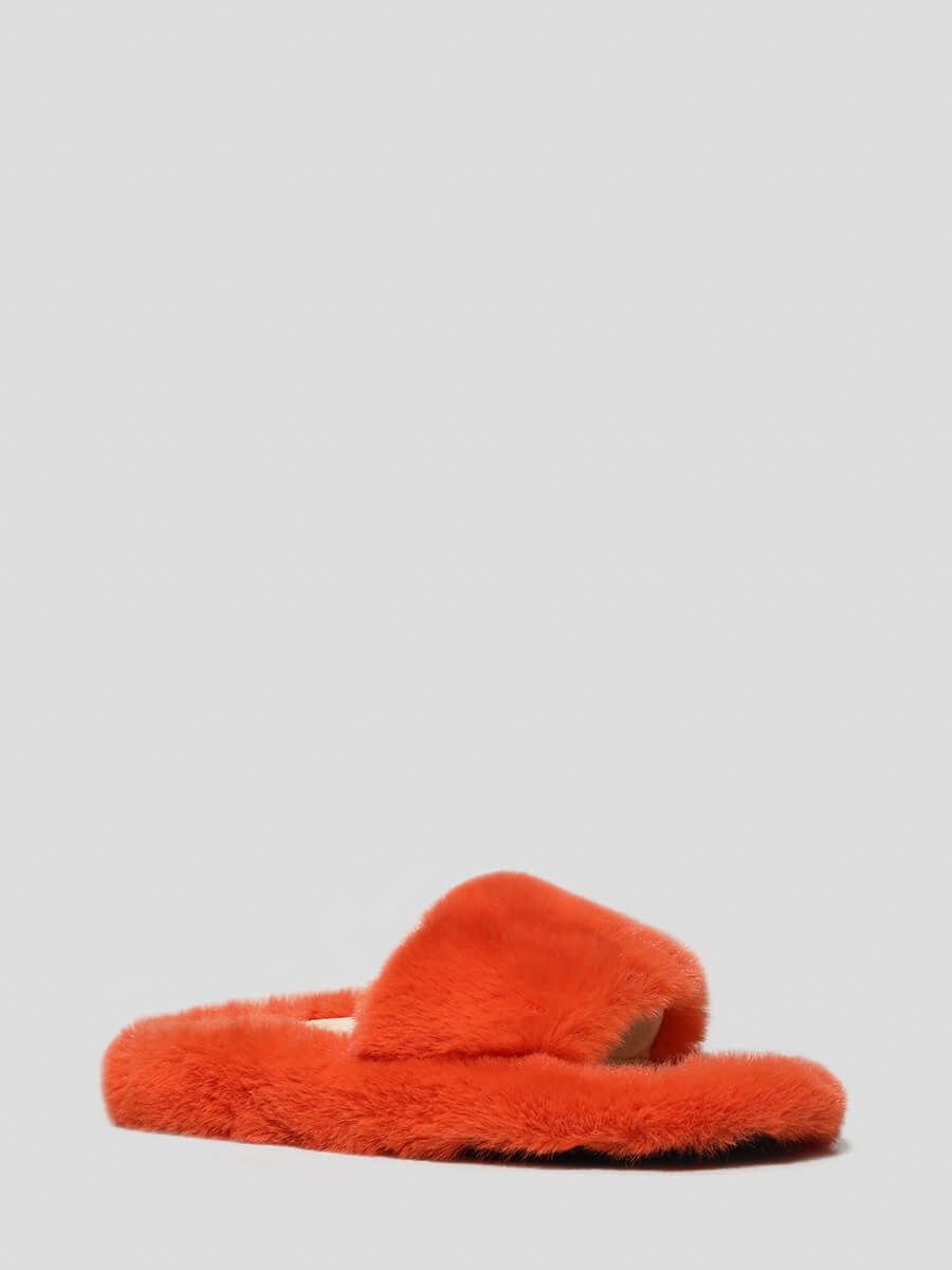 1013000 Сабо женский оранжевый+искусственный мех/текстиль