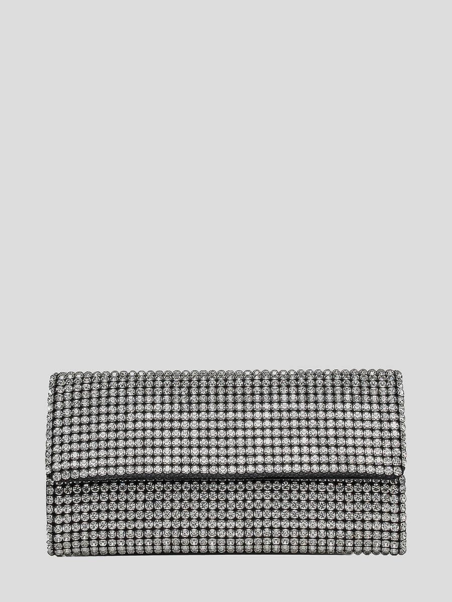 C0955-29 Клатч женский серебряный+текстиль/стразы