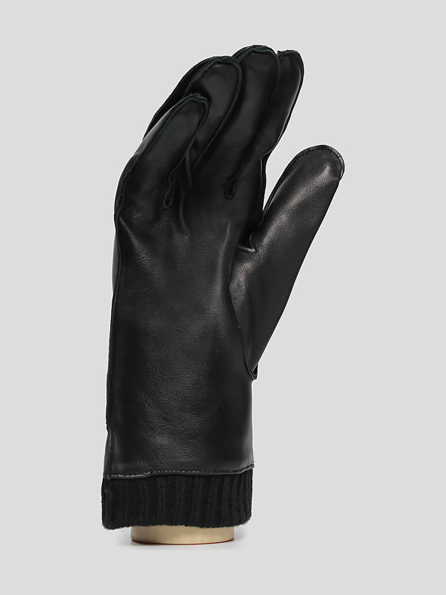GL22021-01 Перчатки мужской черный+натуральная кожа/50% шерсть, 50% акрил