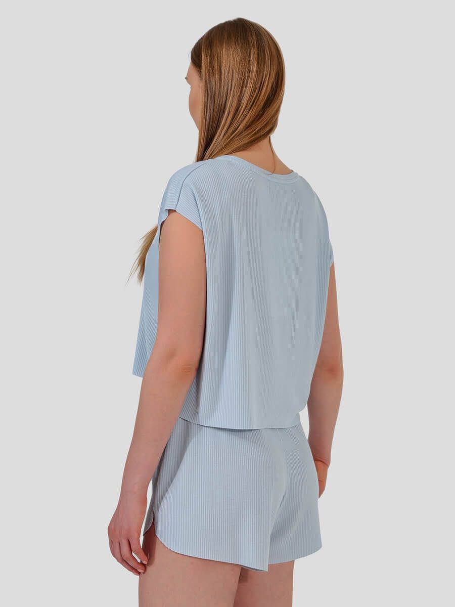 TR9458-10 Пижама (футболка+шорты) женская голубой+62% полиэстер, 33% вискоза, 5% эластан