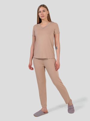 TR2346-08 Пижама (футболка+брюки) женская бежевый+94% вискоза, 6% эластан