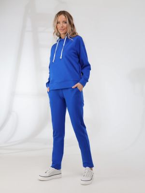 SPH2206-05 Костюм спортивный (джемпер с капюшоном+брюки) женский синий+95% хлопок, 5% эластан