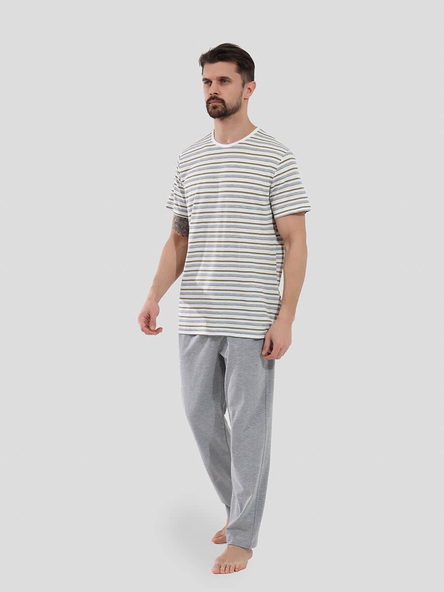 TRM510-02 Пижама (футболка+брюки) мужская белый+65% полиэстер, 35% вискоза/50% хлопок, 50% полиэстер