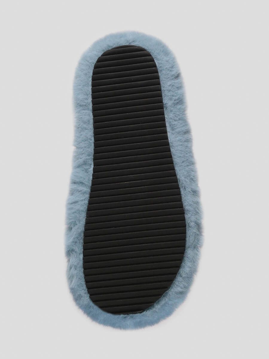 1013001 Сабо женский голубой+искусственный мех/текстиль