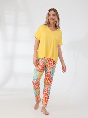 TR501-27 Пижама (футболка+брюки) женская желтый+94% вискоза, 6% эластан