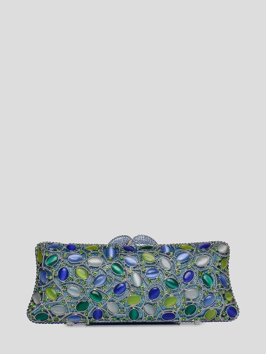 C0930-10 Клатч женский голубой+текстиль/стразы