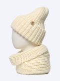 CH112023-09 Комплект (шапка, шарф) женский молочный+60% фиброполиакрил, 15% альпака, 15% лана, 10% в