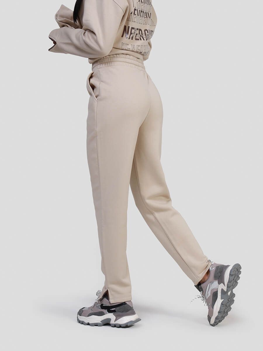 SP917915-08 Костюм спортивный (толстовка с капюшоном+брюки) женский бежевый+80% хлопок,20% полиэстер