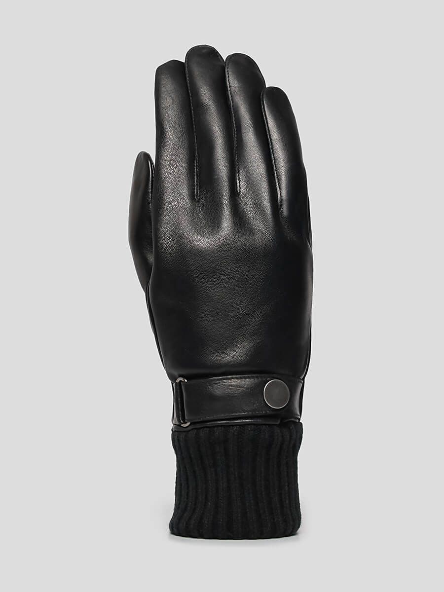 GL22022-01 Перчатки мужской черный+натуральная кожа/50% шерсть, 50% акрил