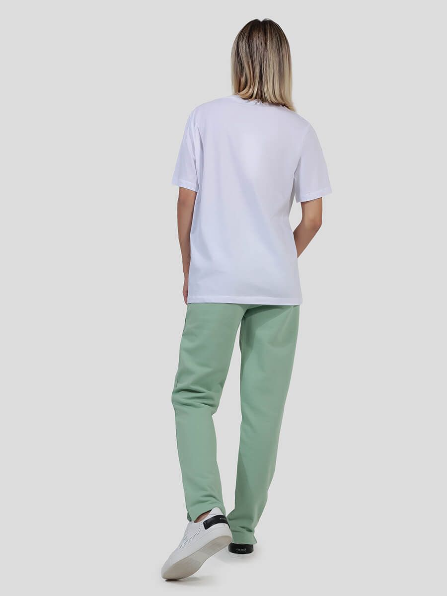 TEset04-19 Костюм спортивный (футболка+брюки) женский салатовый+100% хлопок/80% хлопок,20% полиэстер