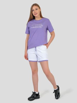 TEset01-17 Костюм спортивный (футболка+шорты) женский сиреневый+100% хлопок/80% хлопок,20% полиэстер