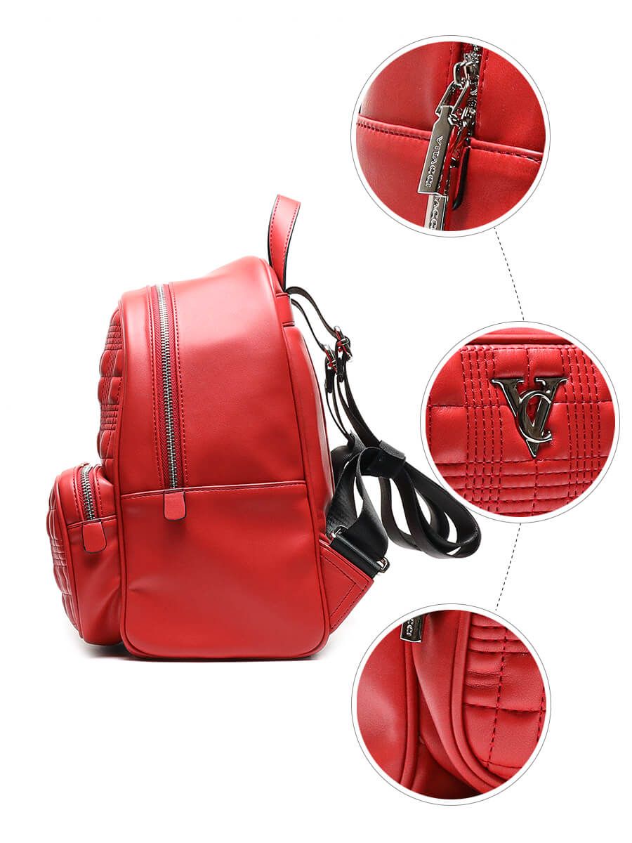 V2092 Рюкзак женский красный+искусственная кожа