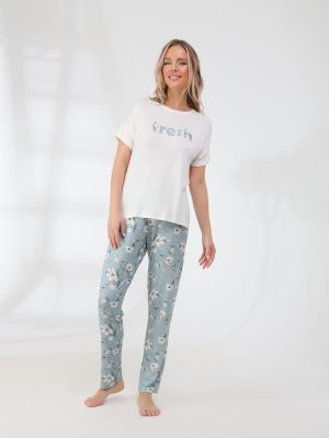 TR2333-02 Пижама (футболка+брюки) женская белый+94% вискоза, 6% эластан