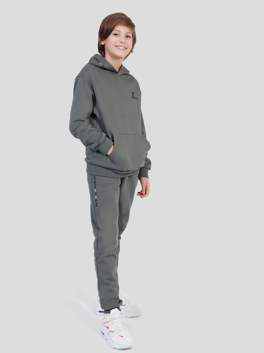 DS6352-18 Костюм спортивный (джемпер с капюшоном+брюки) для мальчика хаки+88% хлопок, 12% полиэстер