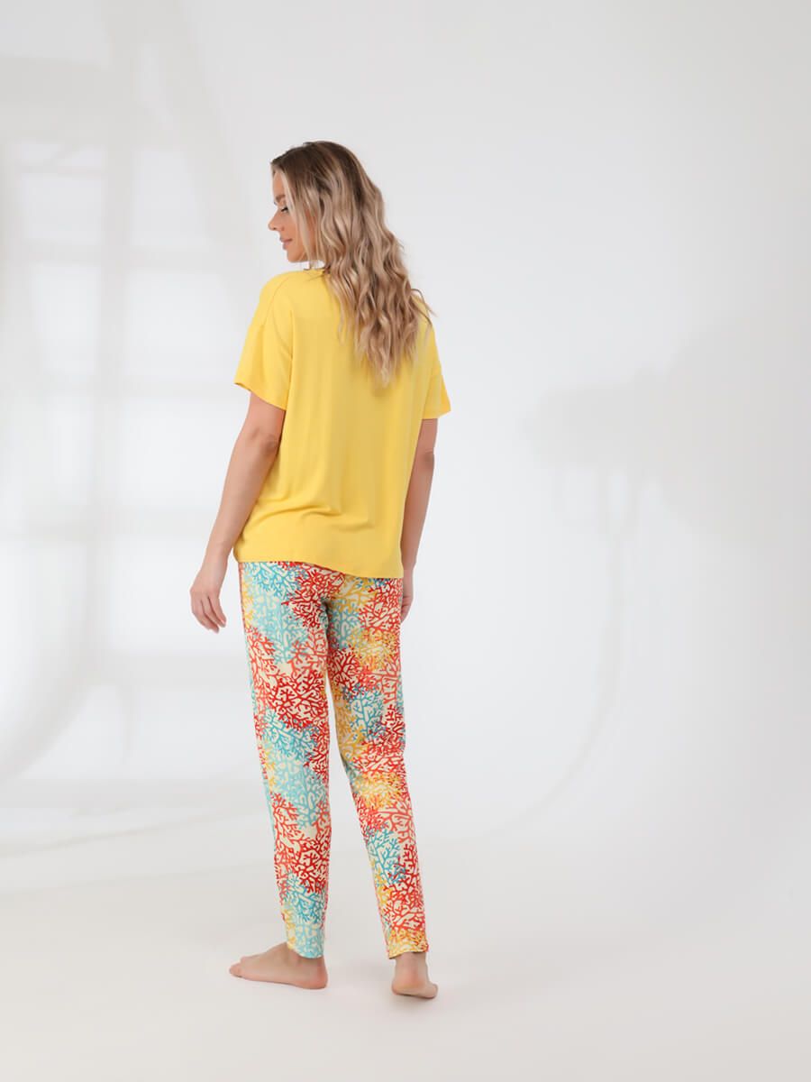TR501-27 Пижама (футболка+брюки) женская желтый+94% вискоза, 6% эластан