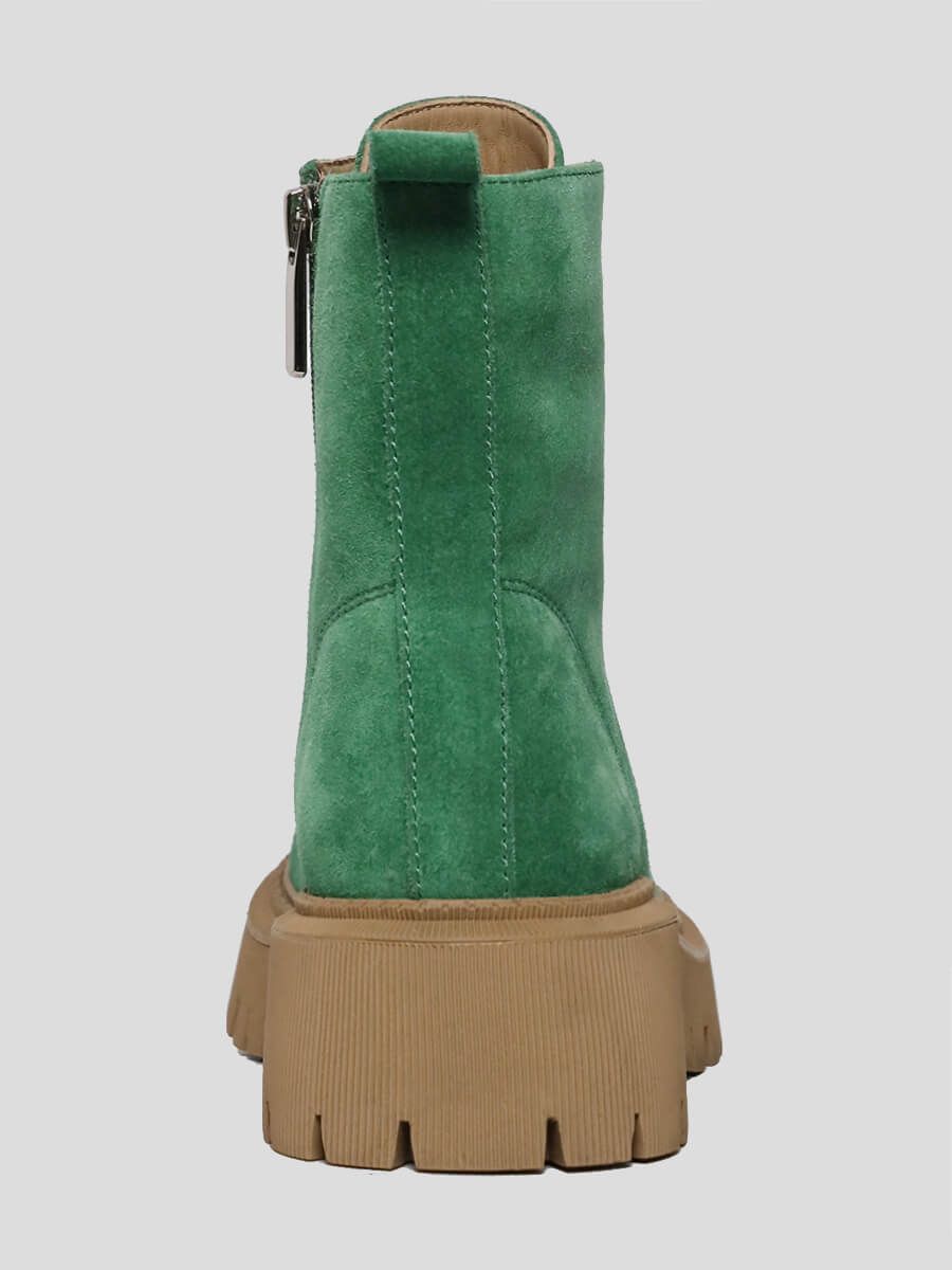1013315 Ботинки женский зеленый+натуральный спилок