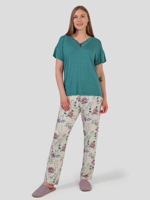 TR2321-06 Пижама (футболка+брюки) женская зеленый+94% вискоза, 6% эластан