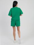 SP0422-06 Костюм спортивный (футболка+шорты) женский зеленый+95% хлопок, 5% эластан