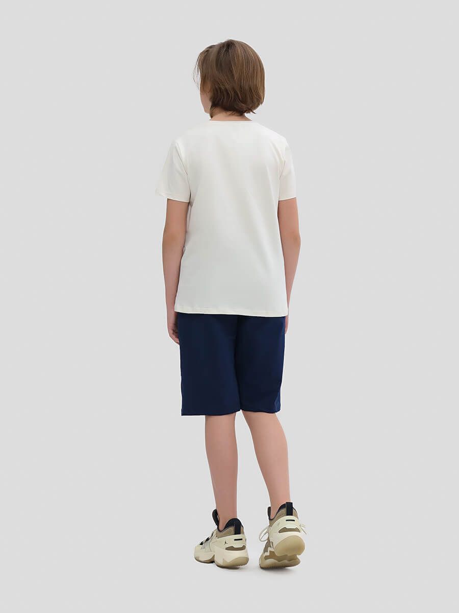 TO10944-09 Комплект спортивный (футболка+шорты) для мальчиков молочный+94% х/б, 6% эластан